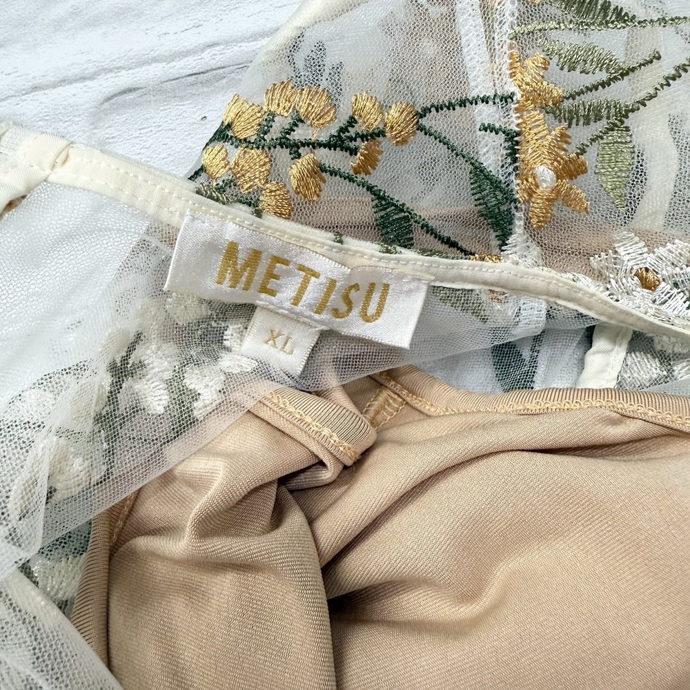 Vtg Metisu Embroidered Dress Sz XL Beige Floral Fairy Cottage Core Boho Feminine - Picture 13 of 16